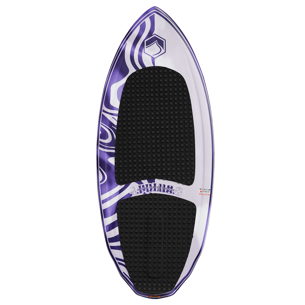 An ActiveWake AWS x Liquid Force 2022 Primo Wakesurf Board with a purple and white design.