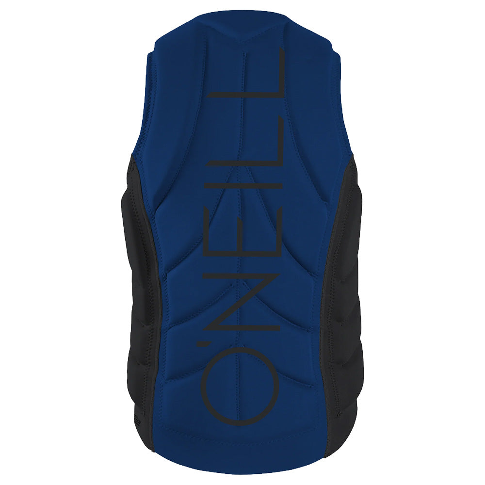 Blue and black vest with 'O'Neill' branding on a white background