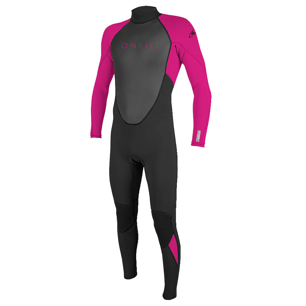 Black and pink wetsuit with O'Neill logo on a white background