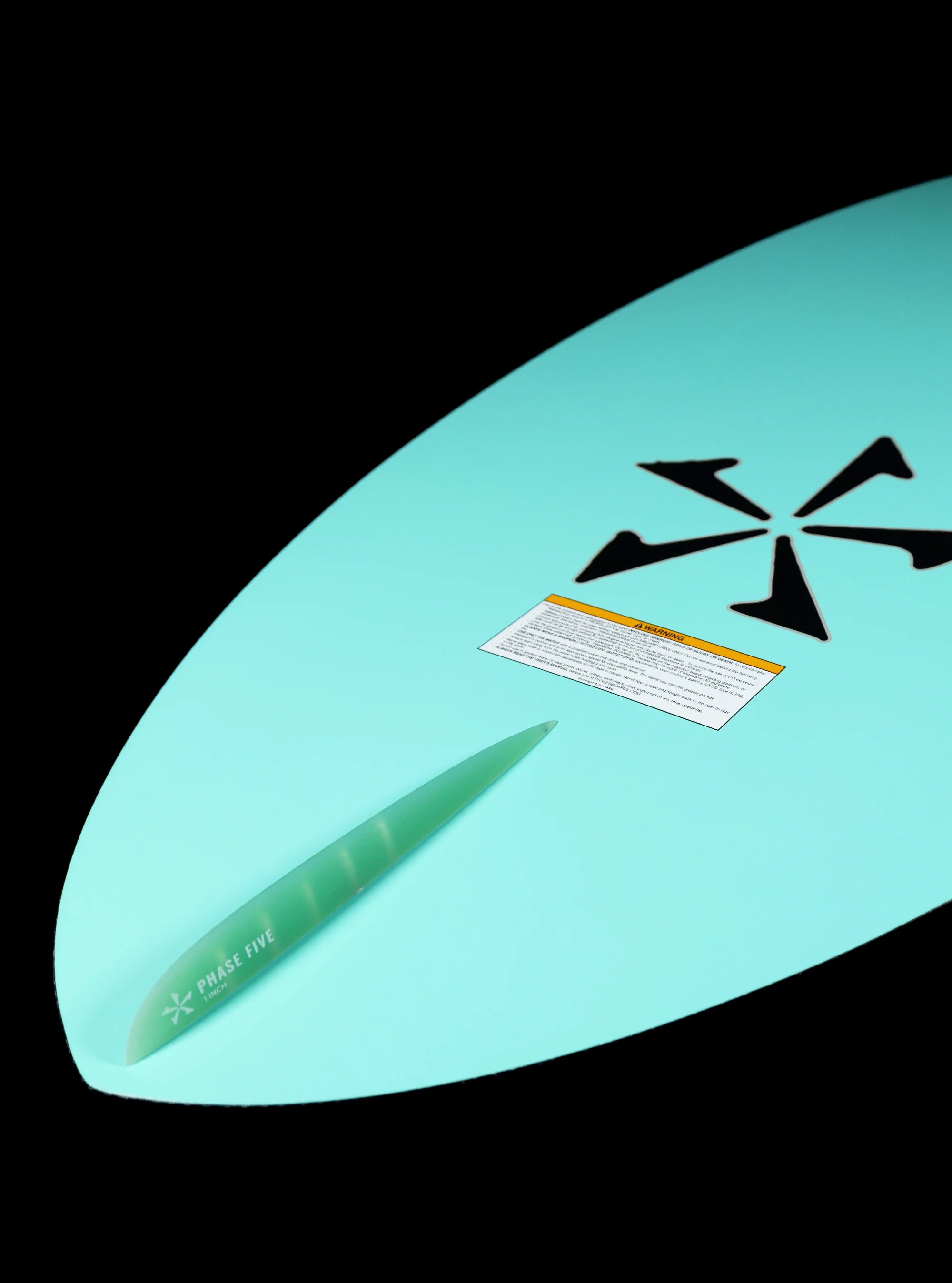 Tail of the Phase 5 2025 Matrix Wakesurf Board is featued showing off the single fin