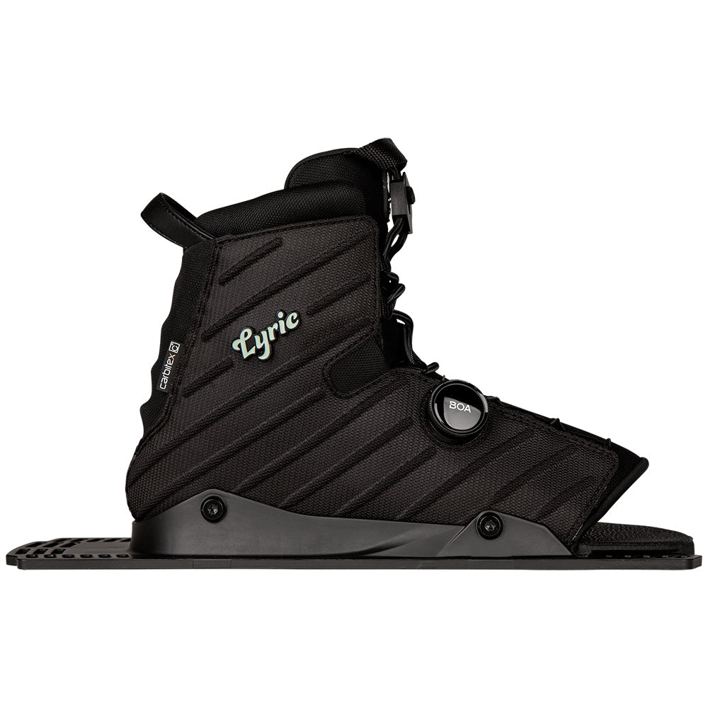 Introducing the Radar 2025 Lyric BOA Women's Waterski Bindings, showcasing Carbitex material and a sophisticated BOA Fit System for precise adjustment. These bindings feature a sleek ridged design in black.