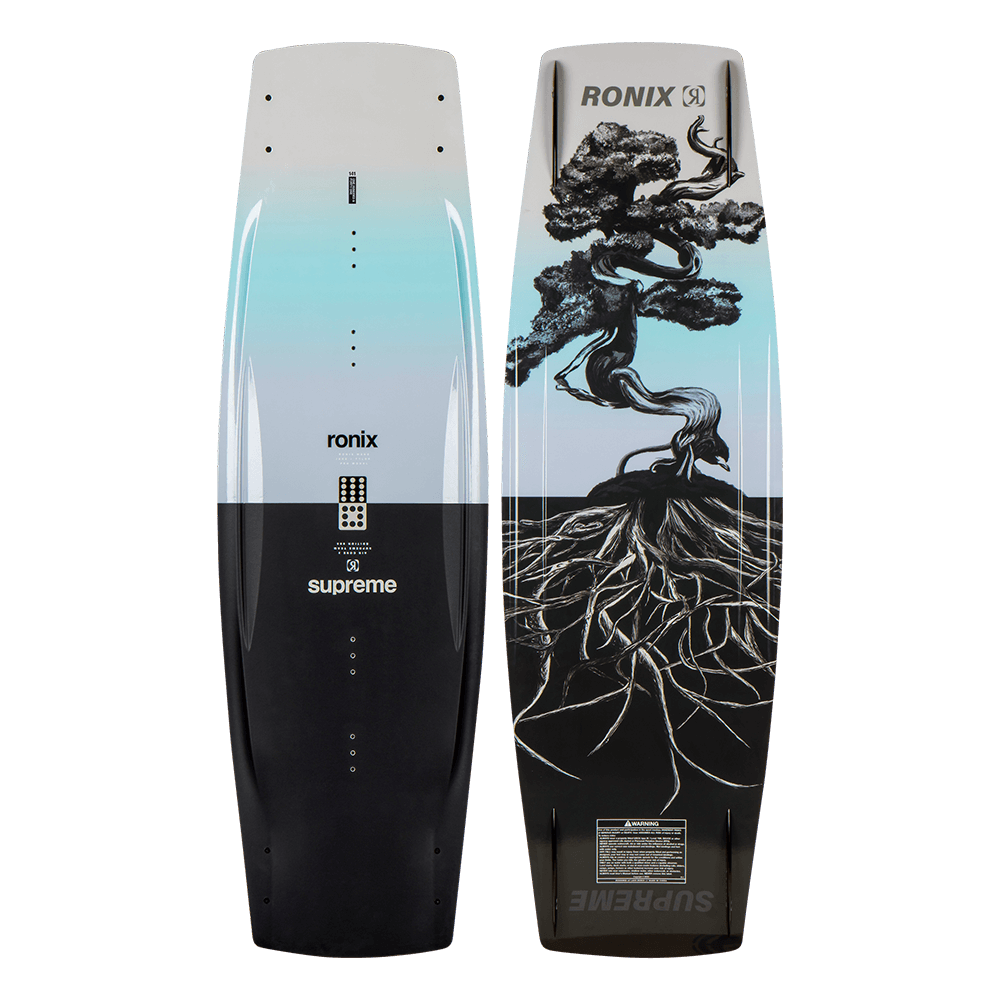 Ronix 2024 Supreme Wakeboard top and bottom of the board pictured together