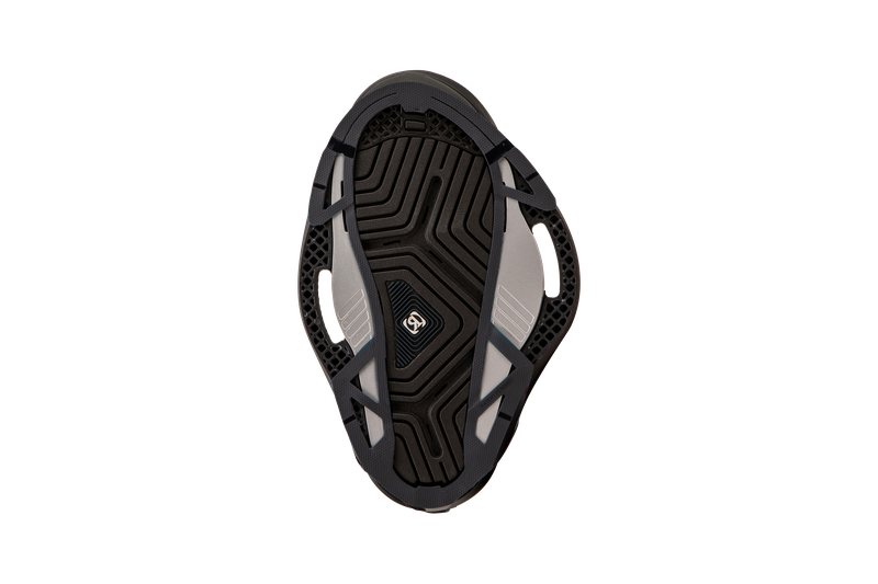 An overhead view of the sole of the Ronix 2025 One Carbitex Boots reveals a black and gray geometric tread pattern, echoing the precision design of these high-response boots.