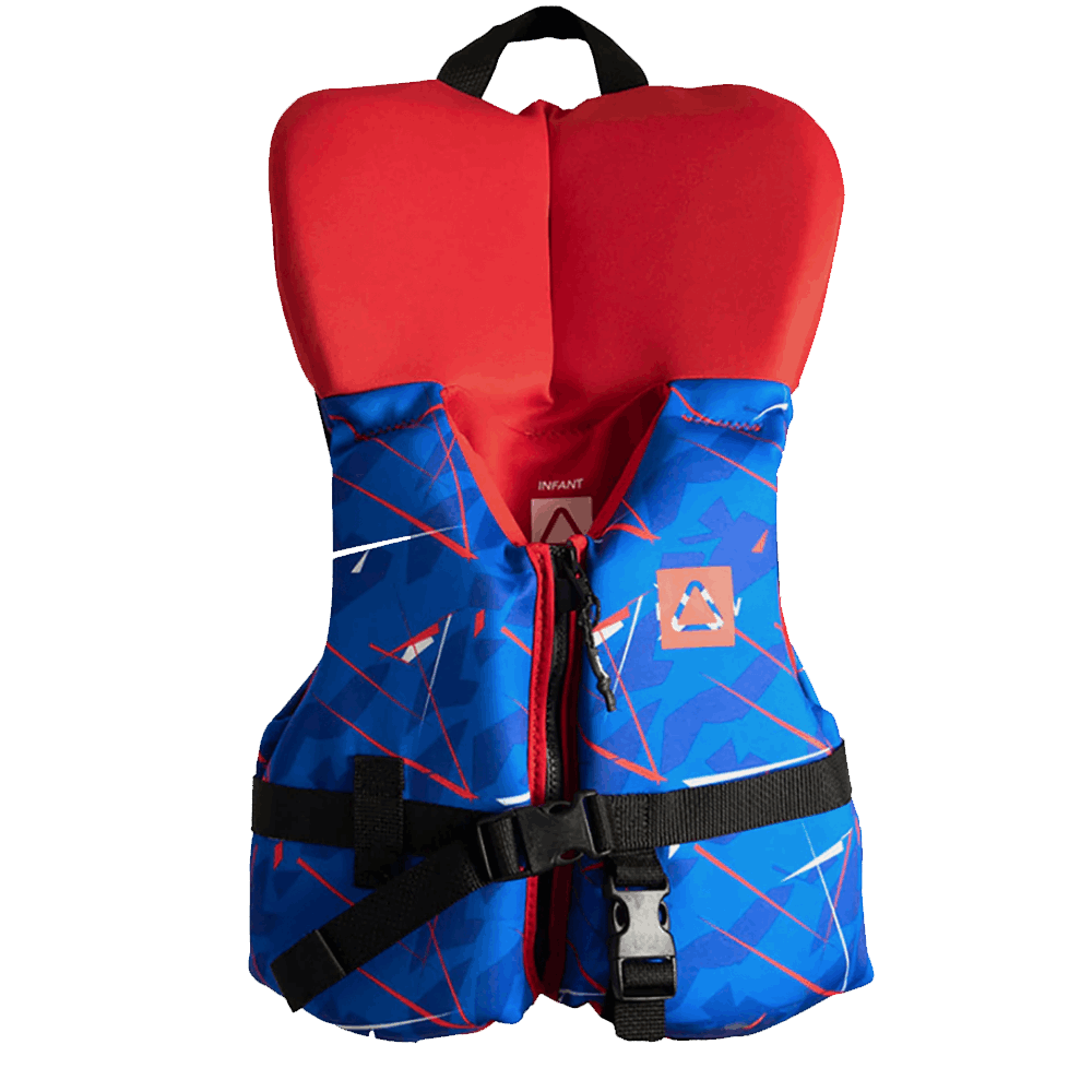 A Follow Wake Pop Infant CGA Jacket - Blue with fit adjustment and pop of color, featuring blue and red stripes.