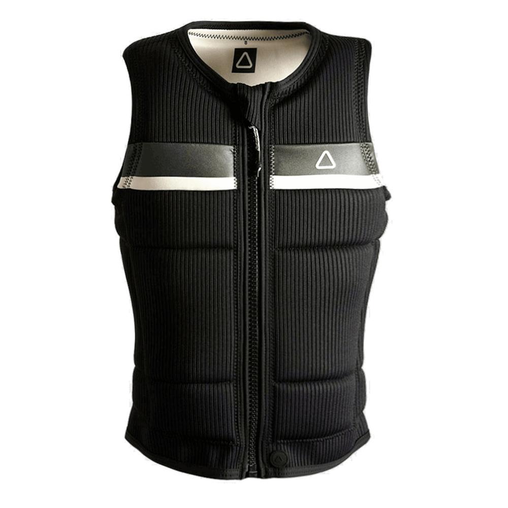 A comfortable Follow 2022 Signal Ladies Jacket - Black neoprene vest with black stripes. Brand name: Follow Wake.