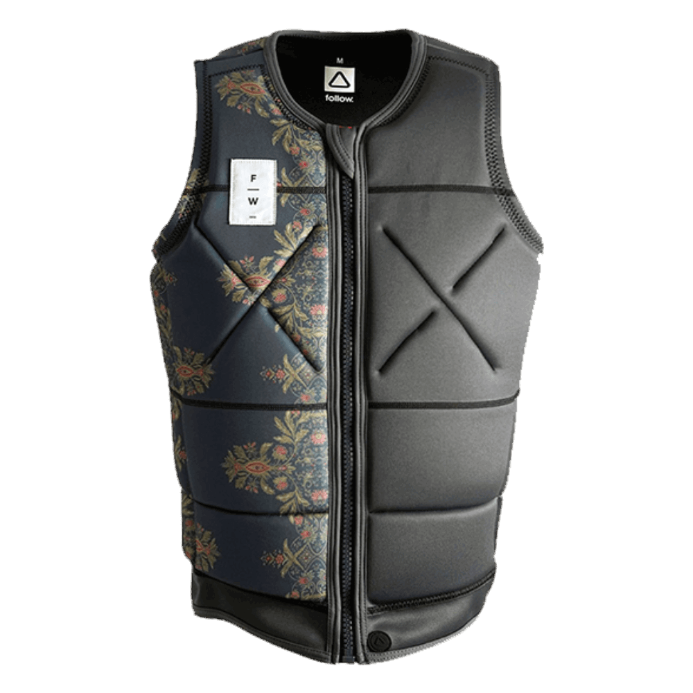 A charcoal Follow Wake 2022 Unity Men's Jacket with a floral pattern made of neoprene fabric.