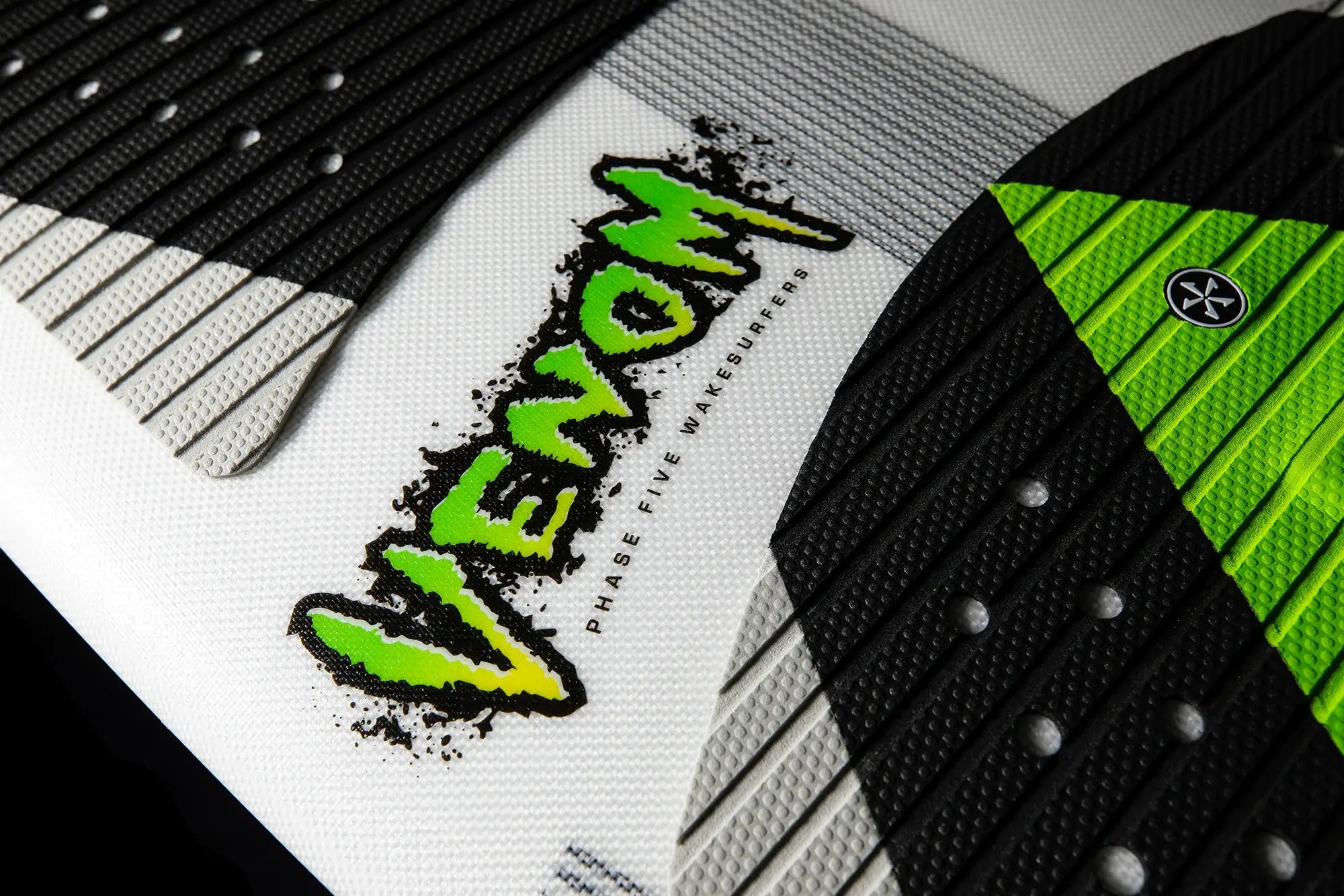 A close-up of a Phase 5 2024 Venom Wakesurf Board - ideal for high-performance wakesurfers.