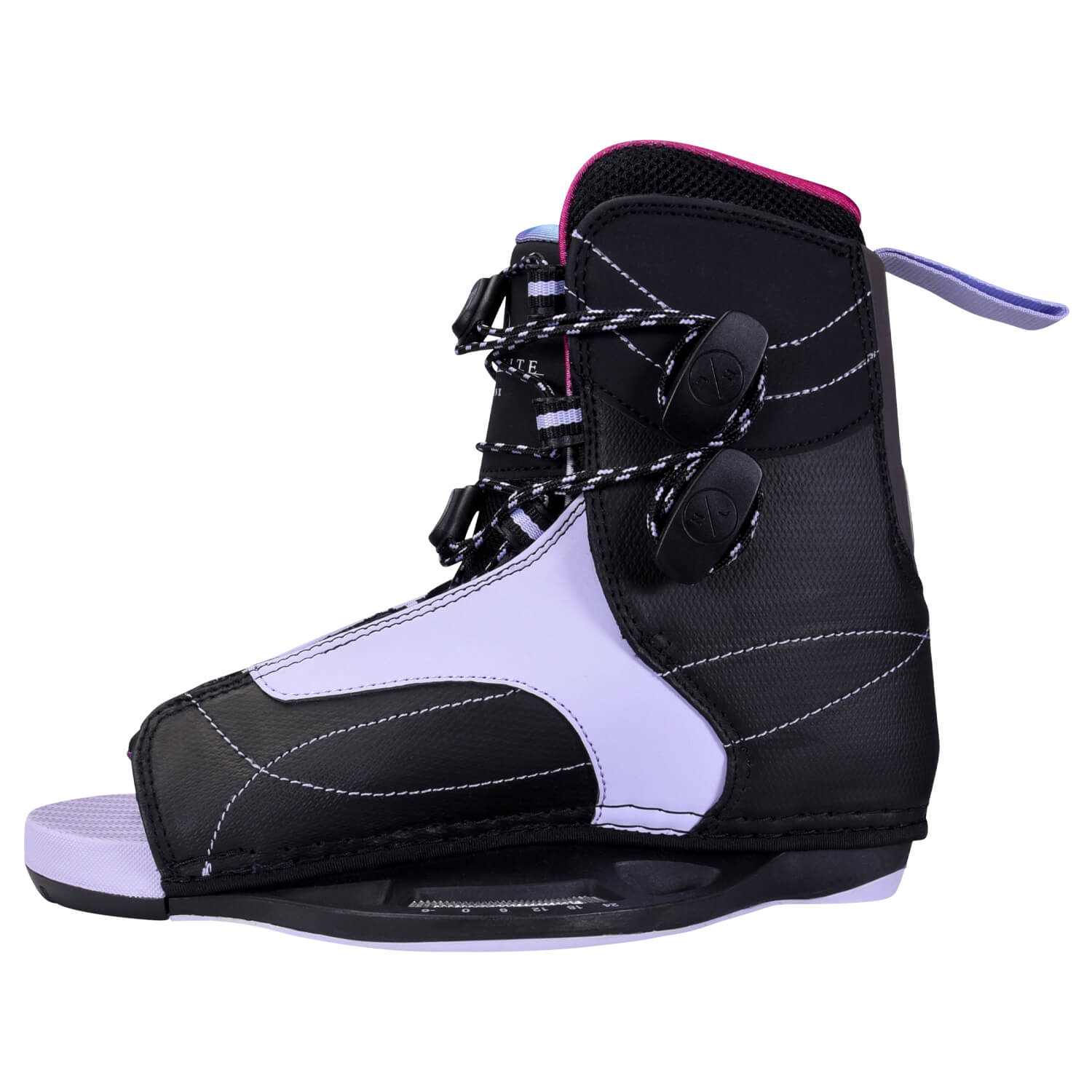 A pair of Hyperlite 2024 Womens Jinx Bindings with dual lace zones on a white background.
