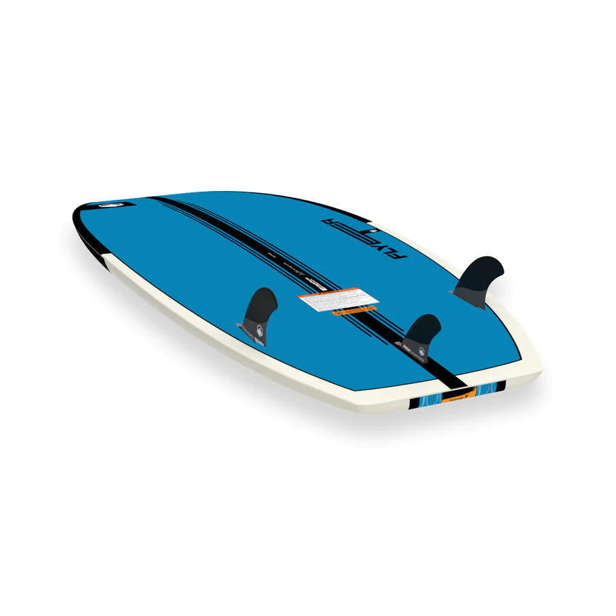 A blue and black Liquid Force 2024 Flyer Wakesurf Board (Pre-Order) with speed and Flyer keywords on a white background.