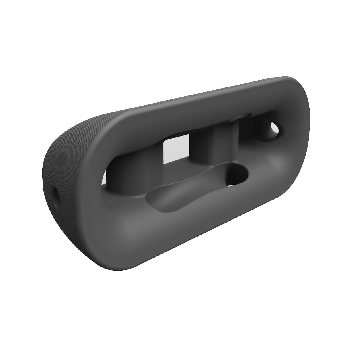 A black MISSION plastic handle with a pyramid profile shape on a white background.