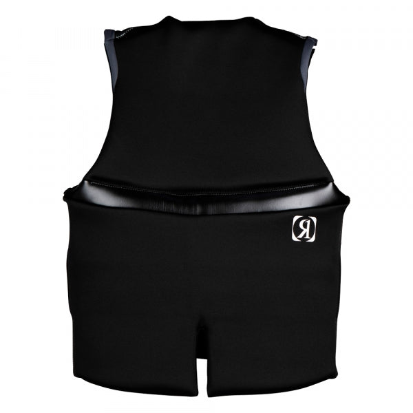 A black 2021 Ronix Covert CGA Vest with a logo on it.
