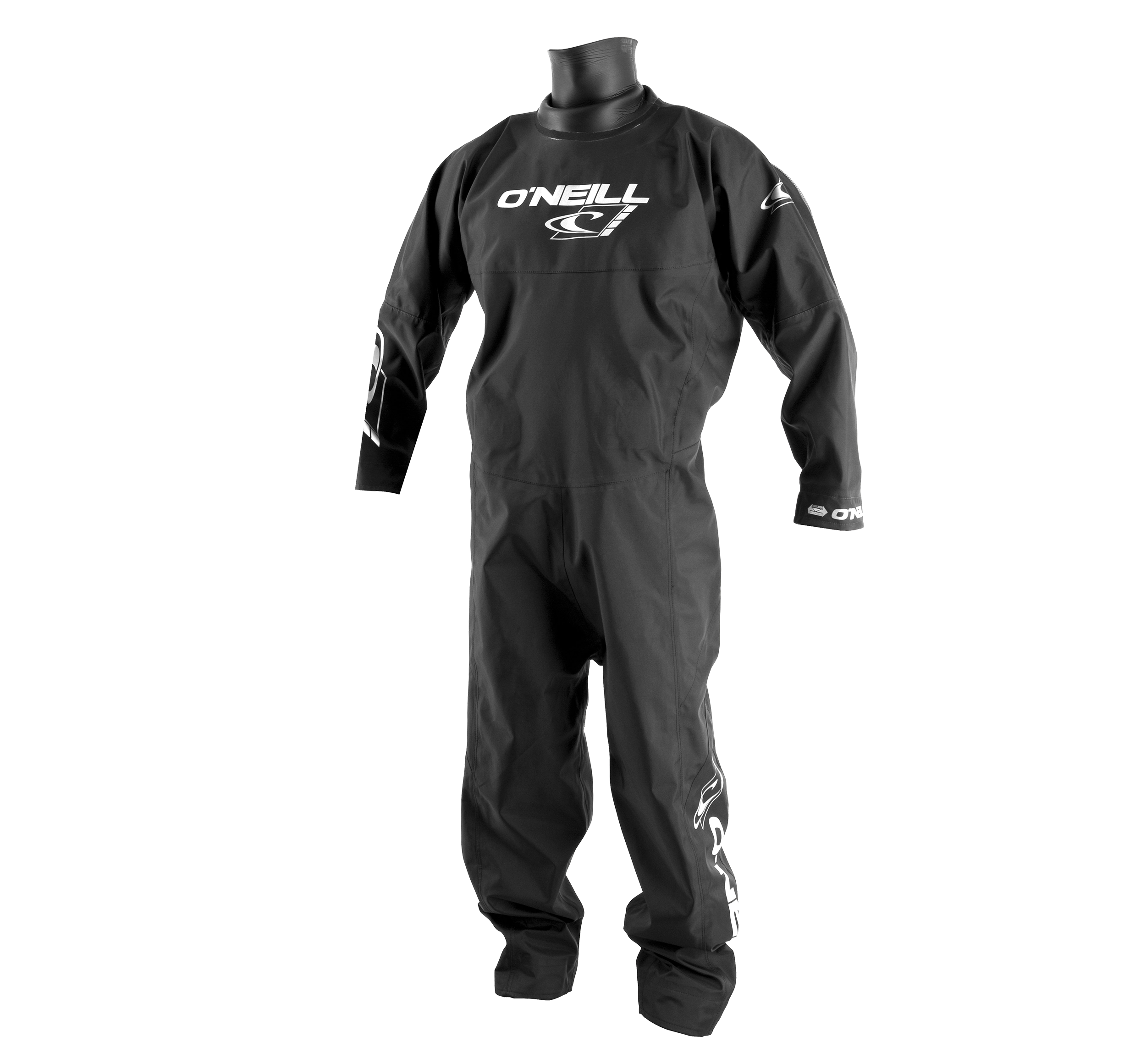 A waterproof black O'Neill Boost Drysuit with the word O'Neill on it.