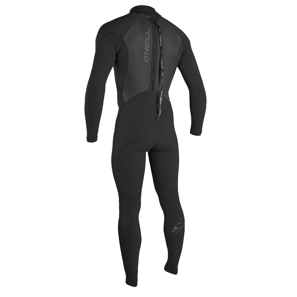 A high-end O'Neill Epic 4/3 Full Wetsuit featuring UltraFlex DS neoprene and a re-engineered covert Blackout zipper, captured on a pristine white background.