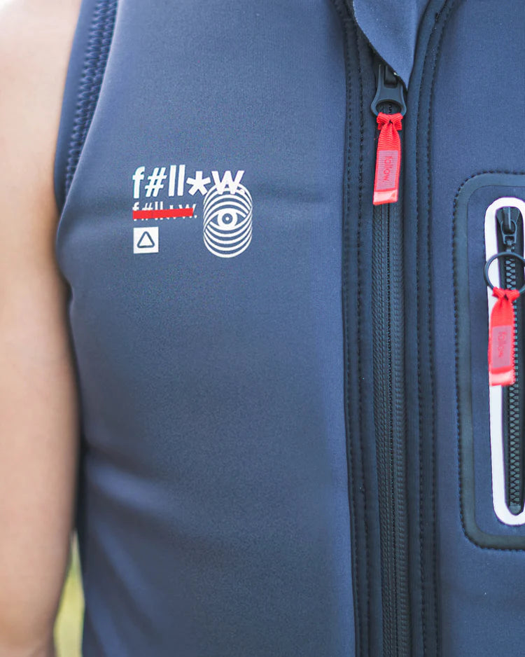 The back of a man wearing a vest with Follow Wake TrueFit© Liner.
