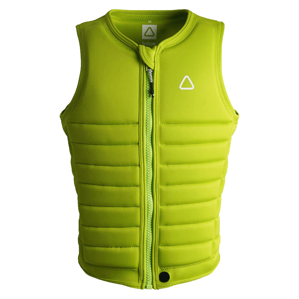 A Follow Primary Ladies Jacket in Lettuce Green, featuring a dual layer construction and showcasing the Follow Wake logo.