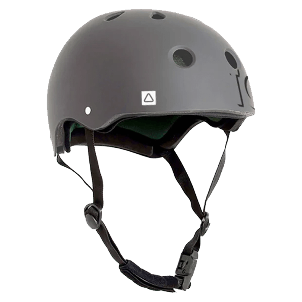 A Follow Wake Pro Helmet - Charcoal featuring a TrueFit Liner and Fidlock magnetic buckle on a black background.