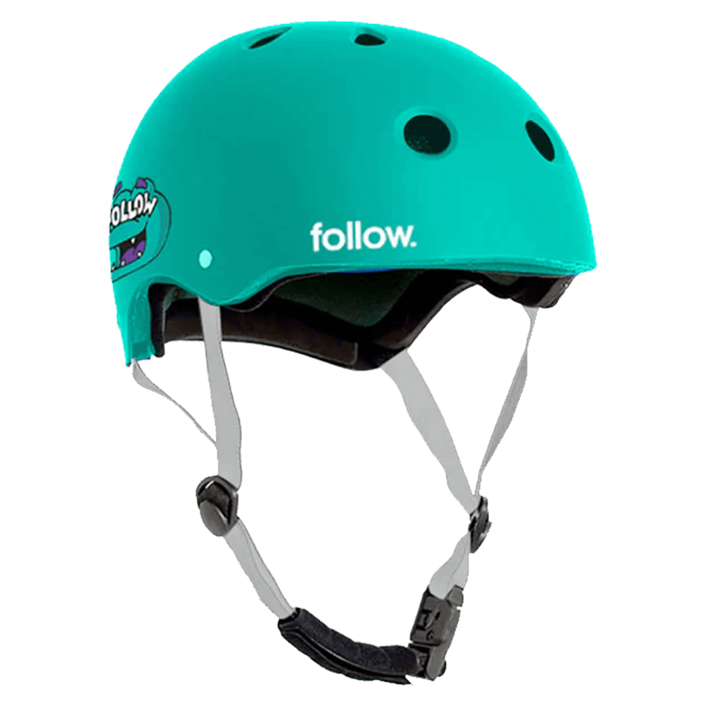 A green Follow Pro Helmet - Gator Teal with Soft EVA padding and a TrueFit Liner.