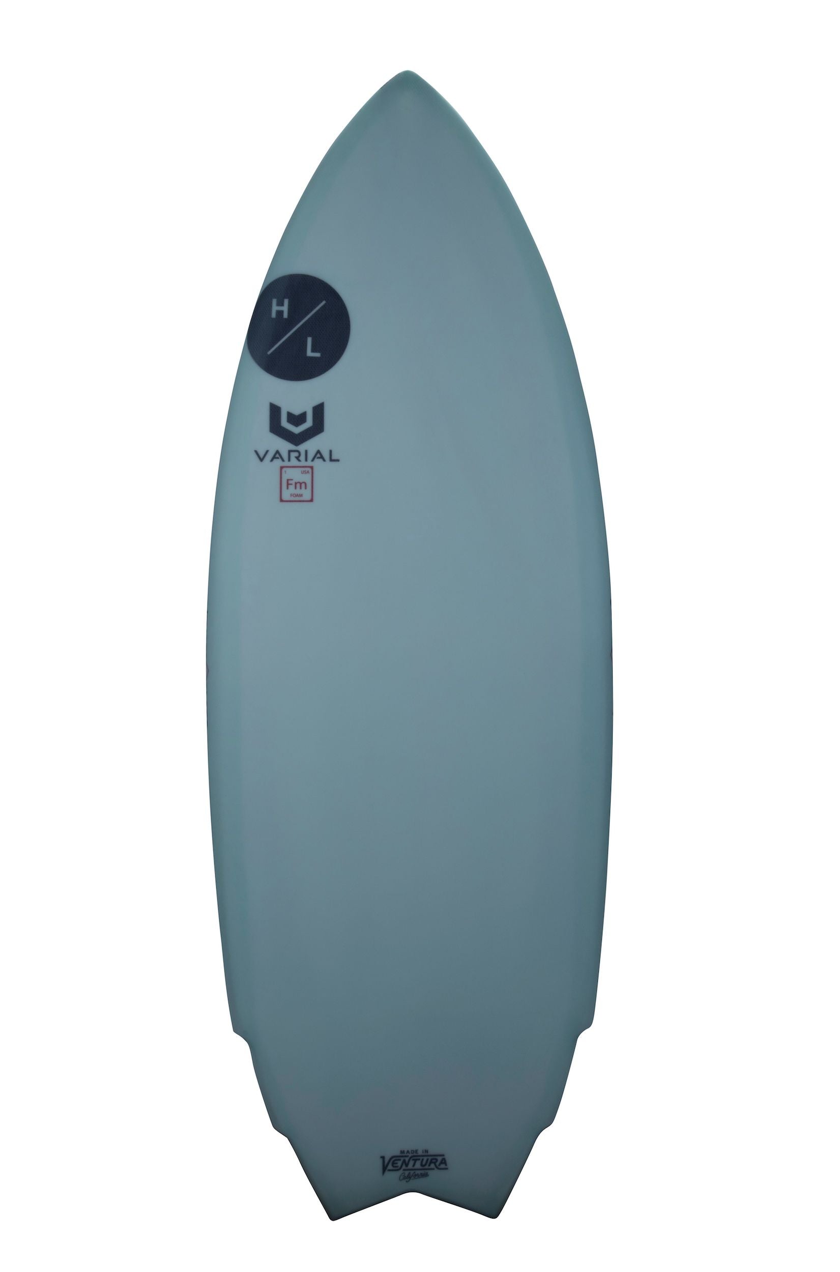 A Hyperlite 2024 Varial Accelerator Wakesurf Board with a blue logo on it featuring the Varial Surf Technology.
