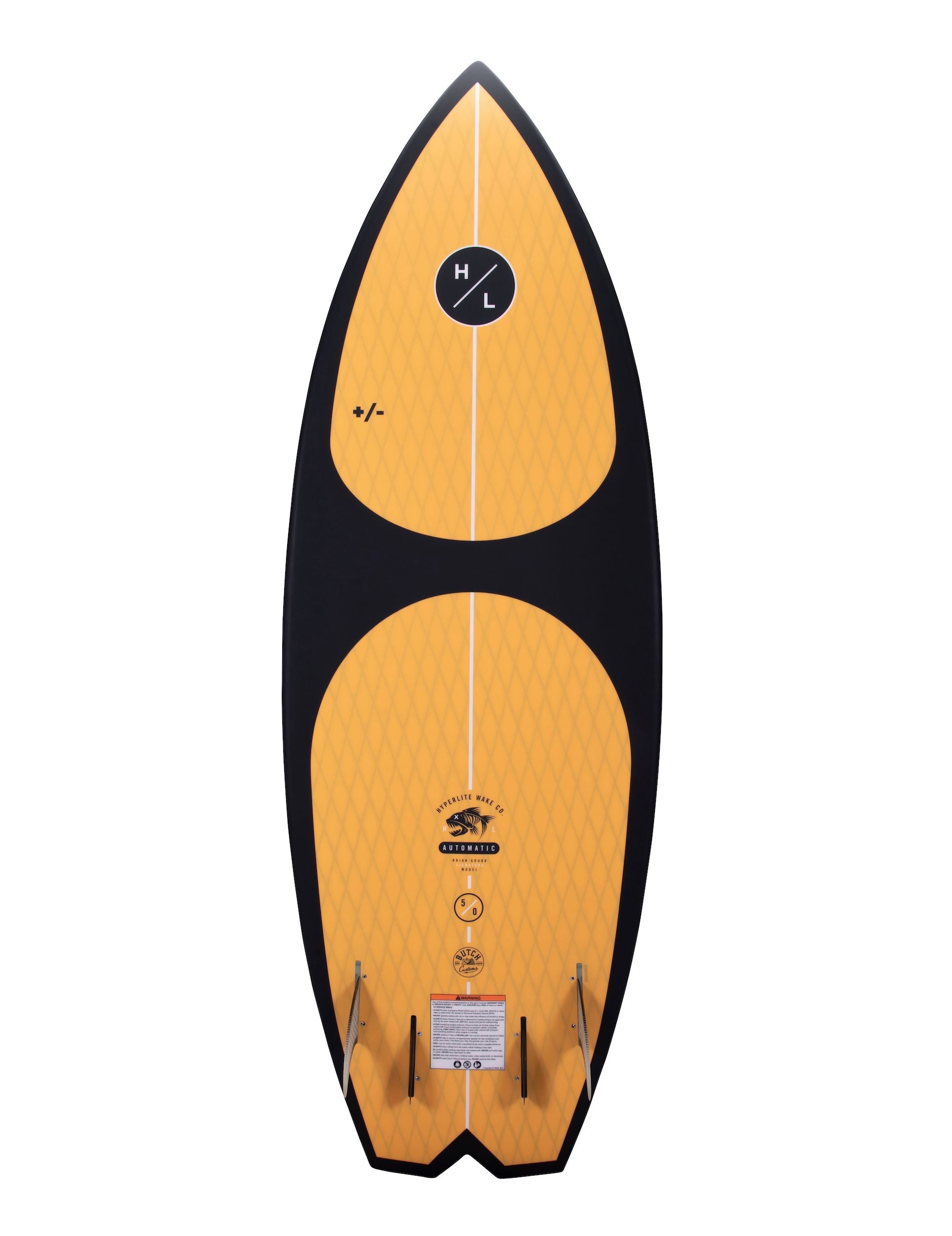 A Hyperlite 2023 Automatic Wakesurf Board on a white background.