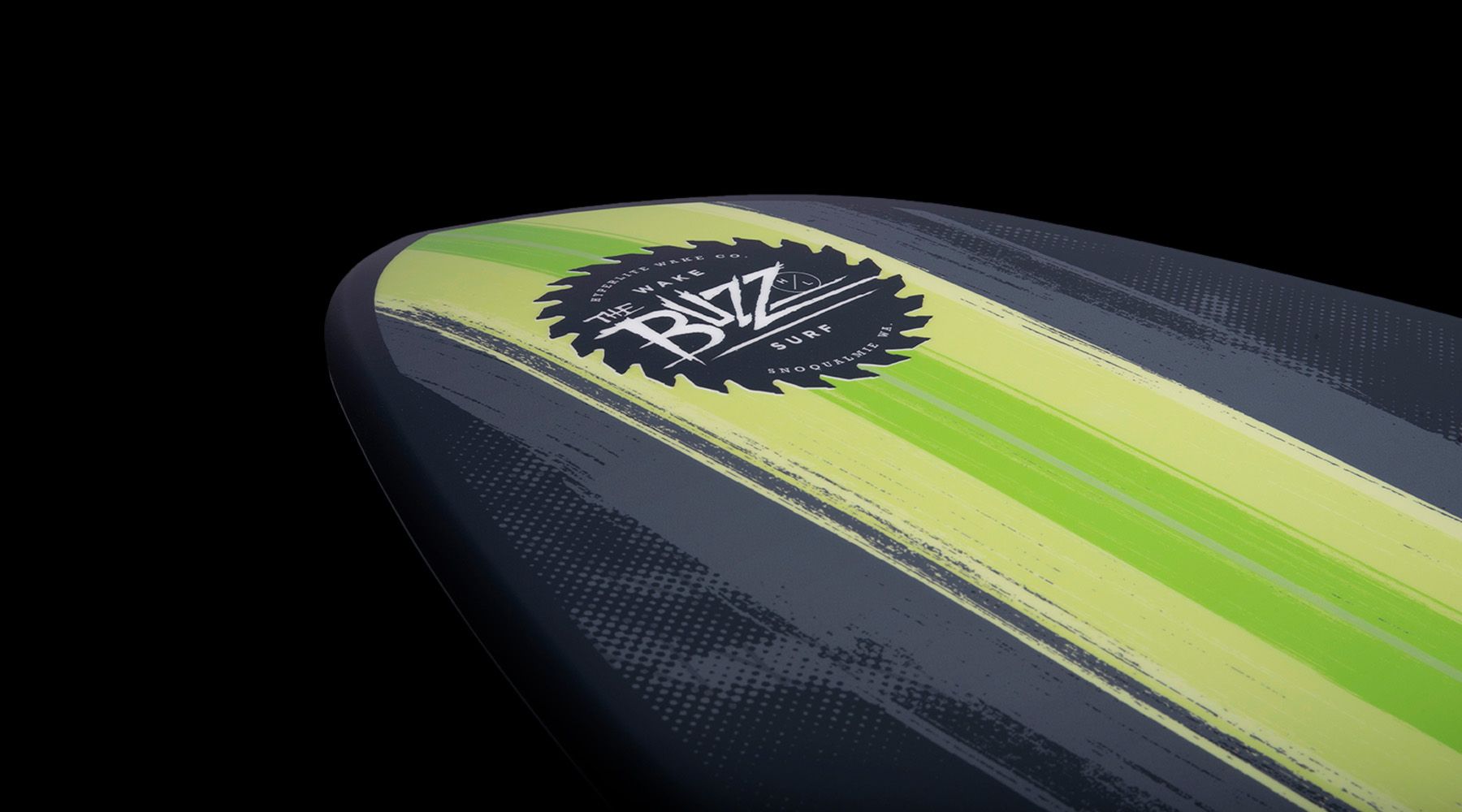 A Hyperlite 2023 Buzz Wakesurf Board with a hybrid style and DuraShell construction.