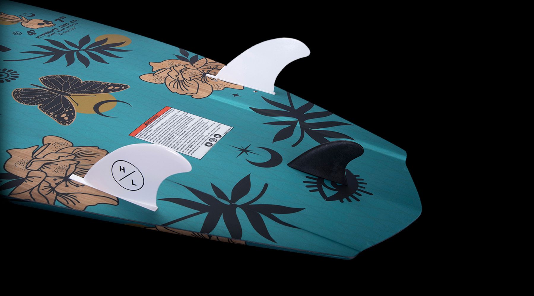 A Hyperlite 2024 Good Daze Women's Wakesurf Board with a flower design on it, perfect for wakesurf enthusiasts and beginner to intermediate riders looking to have some good daze on the water.