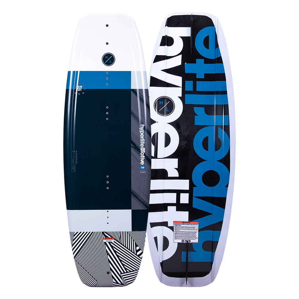 A forgiving wakeboard from the Hyperlite Free Ride series designed for beginner/intermediate riders, featuring the word "Hydrolite" prominently on it.