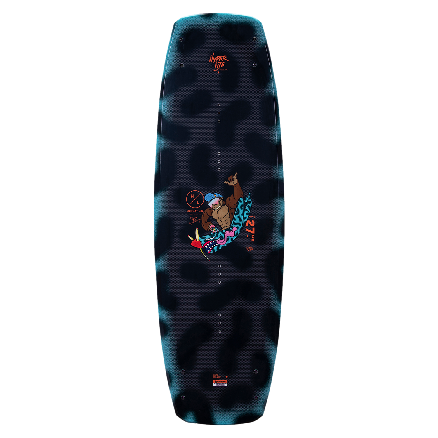 A black and blue Hyperlite 2024 Murray Jr. Wakeboard with a subtle three-stage rocker.