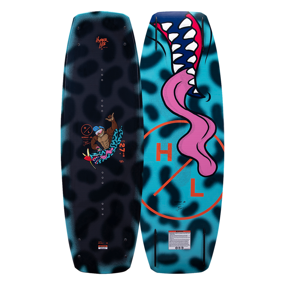 A blue and pink Hyperlite 2024 Murray Jr. wakeboard with a Shaun Murray Signature Grom Model and a subtle three-stage rocker.