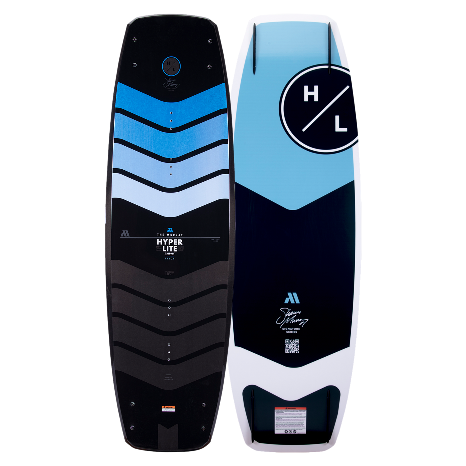 The Hyperlite 2023 Murray Pro wakeboard features a blue and black design with a subtle three-stage rocker.