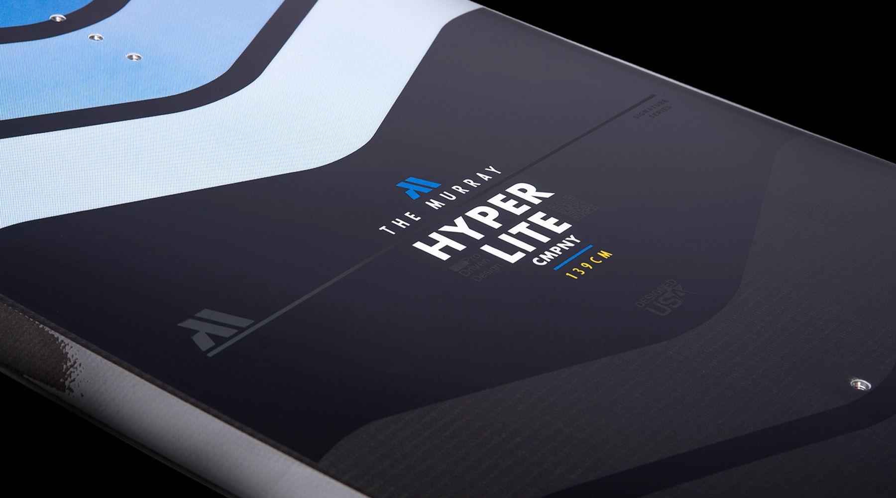 A Hyperlite 2023 Murray Pro Wakeboard with the words Hyperlite on it, featuring a subtle Three-Stage Rocker.
