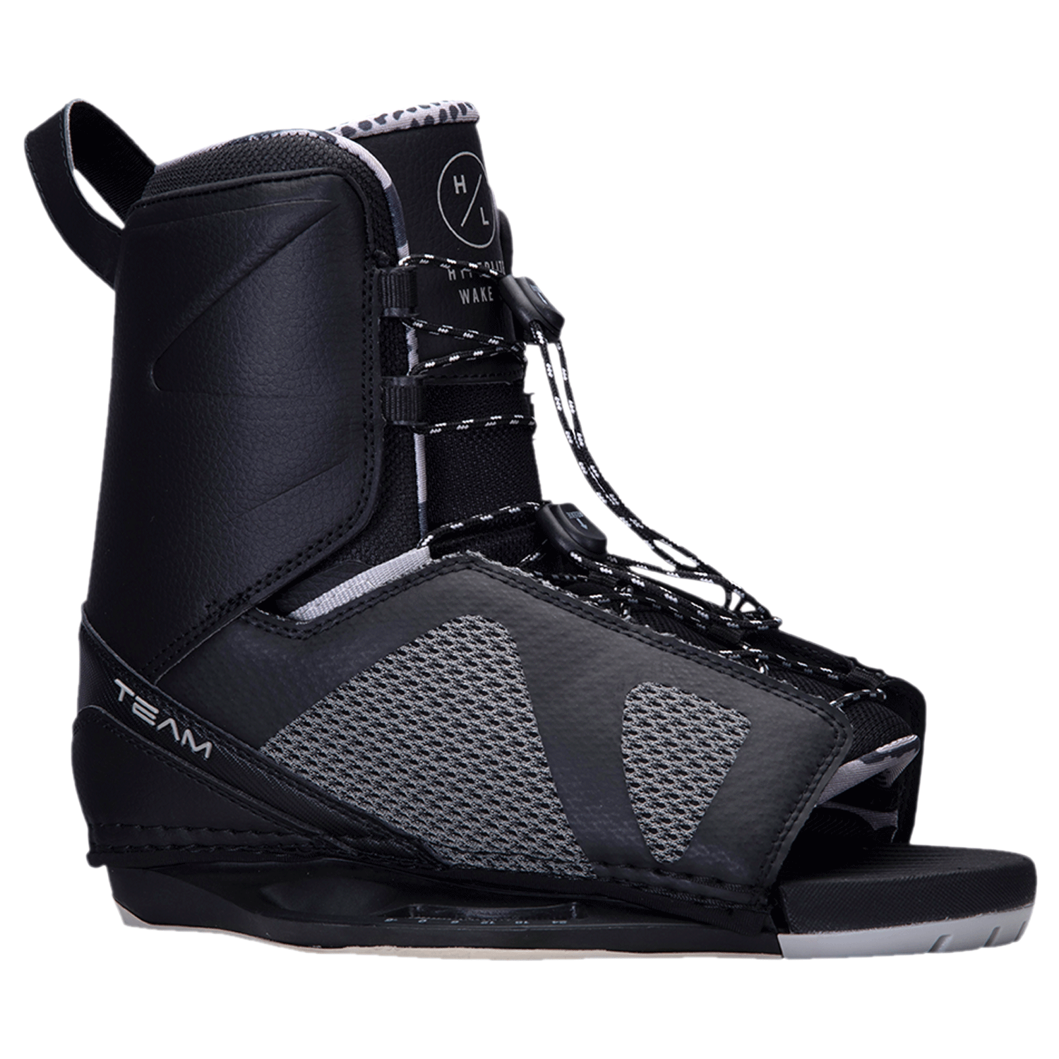 A pair of supportive and comfortable Hyperlite 2024 Team OT Bindings ski boots with adjustability, showcased on a white background.