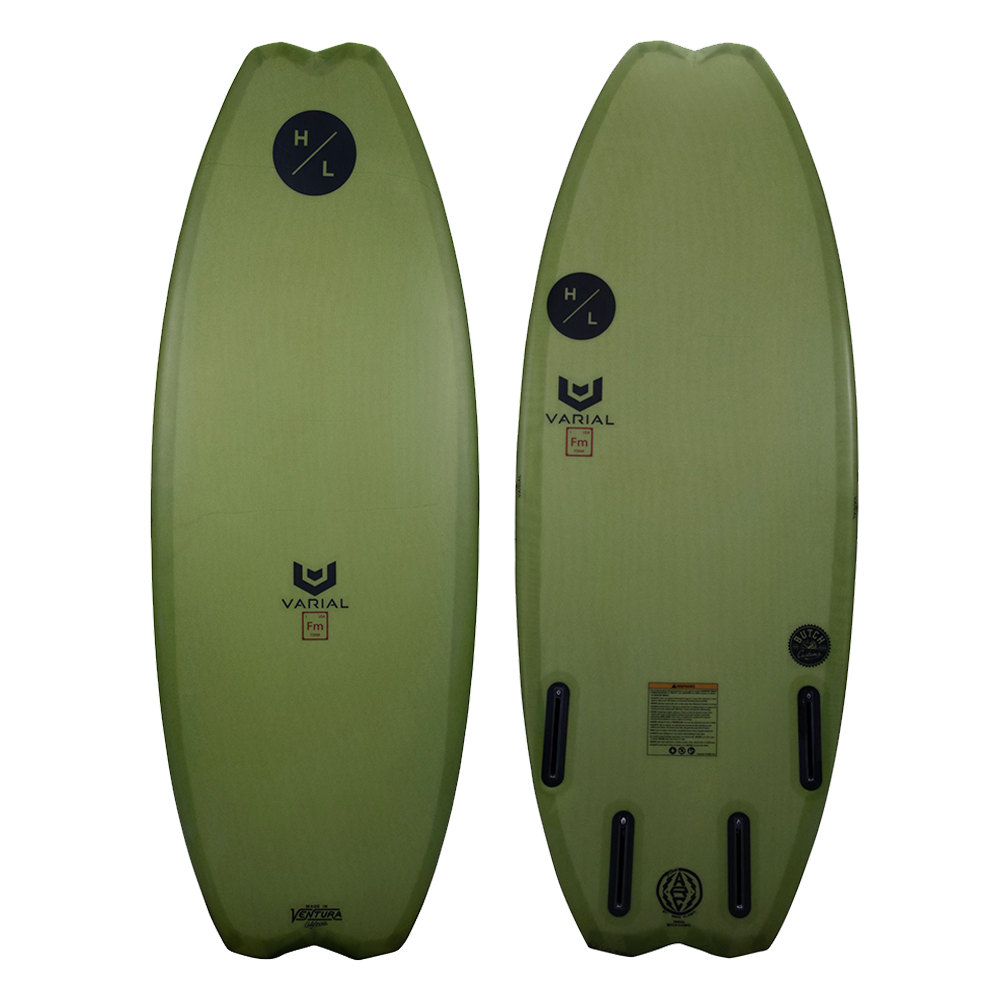 A Hyperlite 2024 Varial ARC Wakesurf Board with a black logo on it featuring Varial Surf Technology.