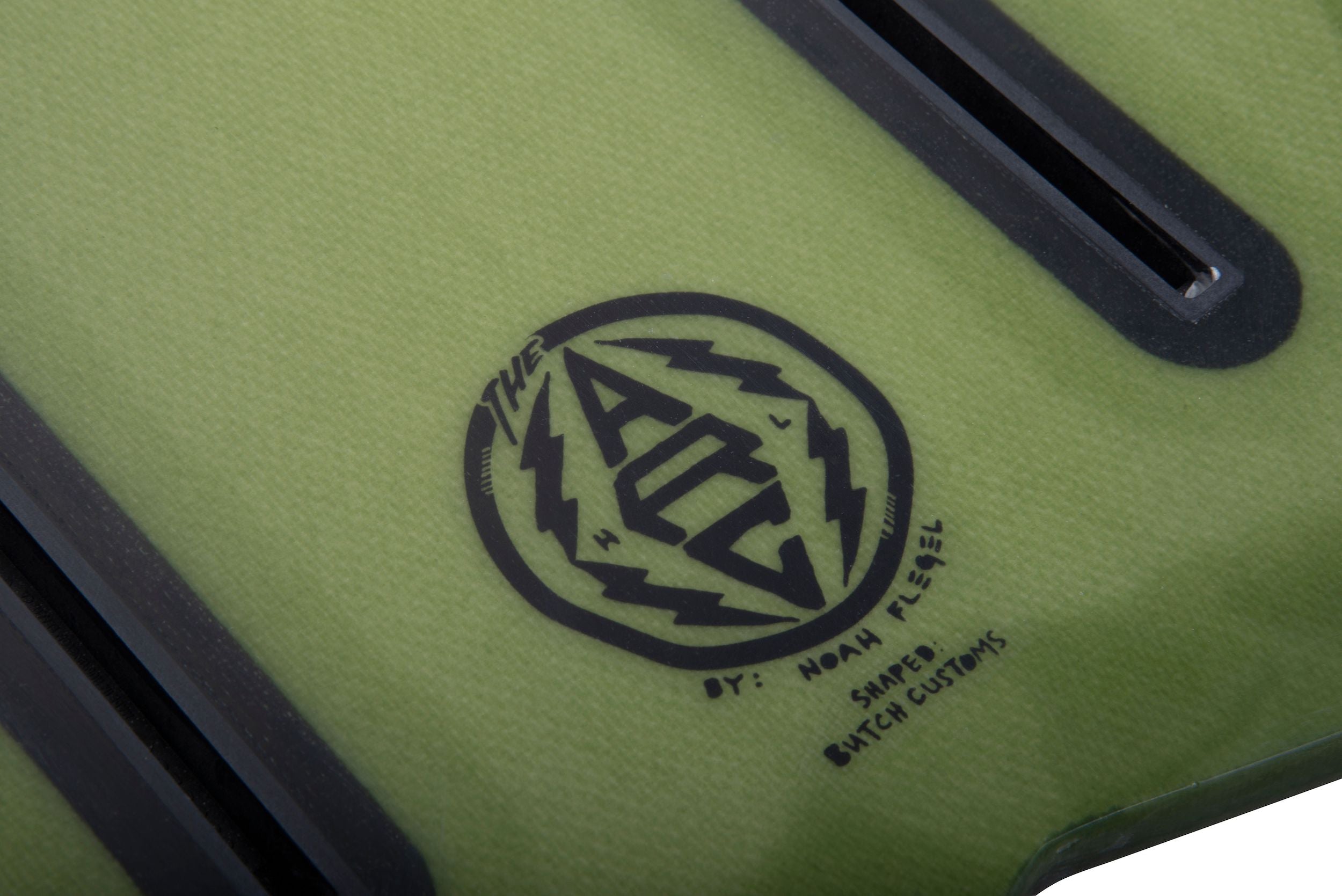 A green bag with the Hyperlite 2024 Varial ARC Wakesurf Board logo on it.