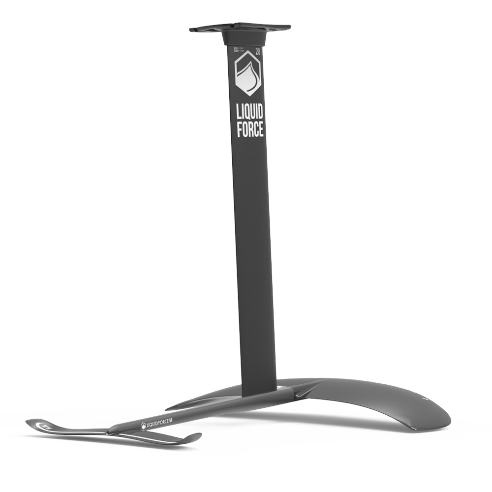 A Liquid Force 2024 Flite 120 Foil Set bike stand with a black handle.
