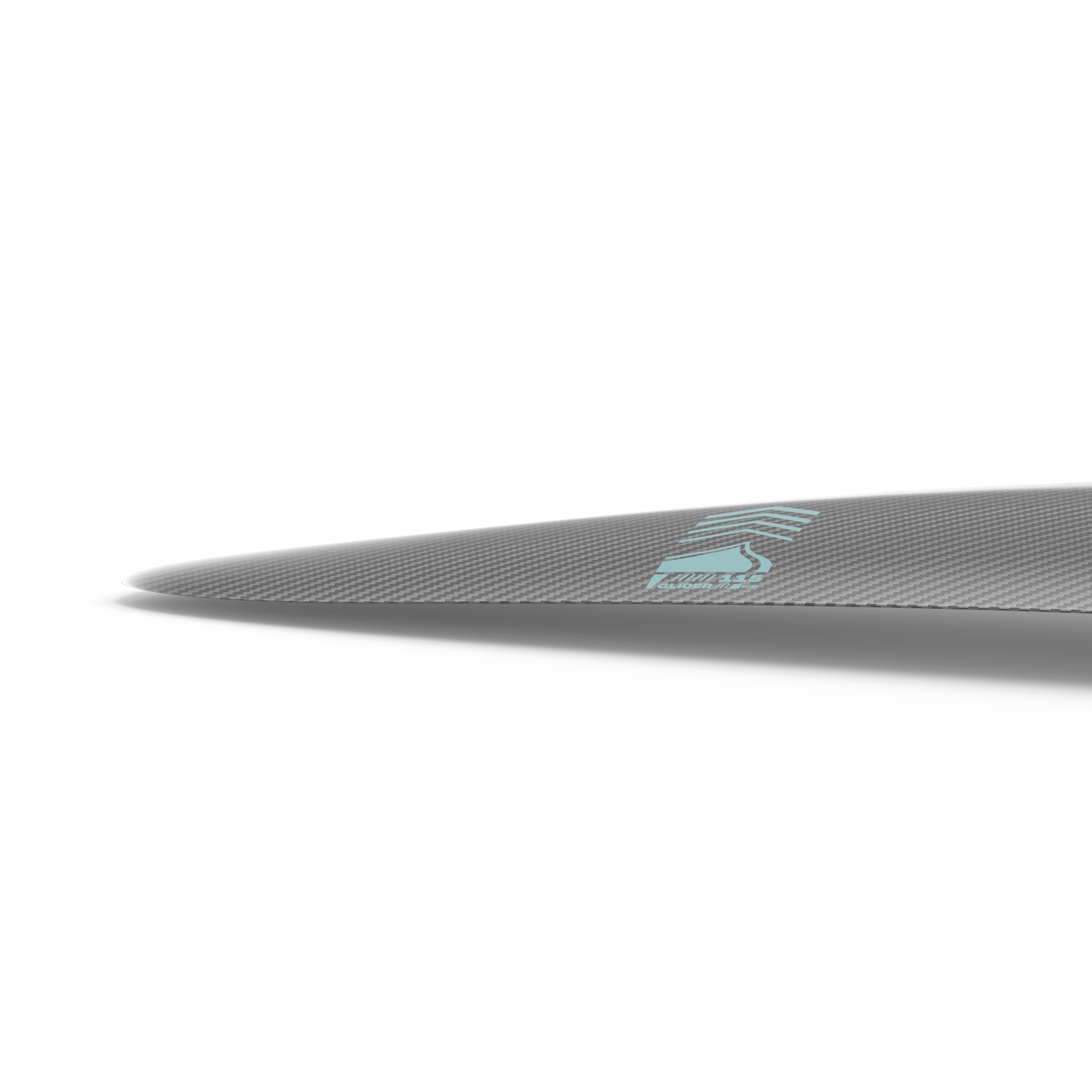 A close up of a Liquid Force 2024 Glider H.A. 115 Front Wing on a white surface, highlighting its sleek design and lightweight construction.