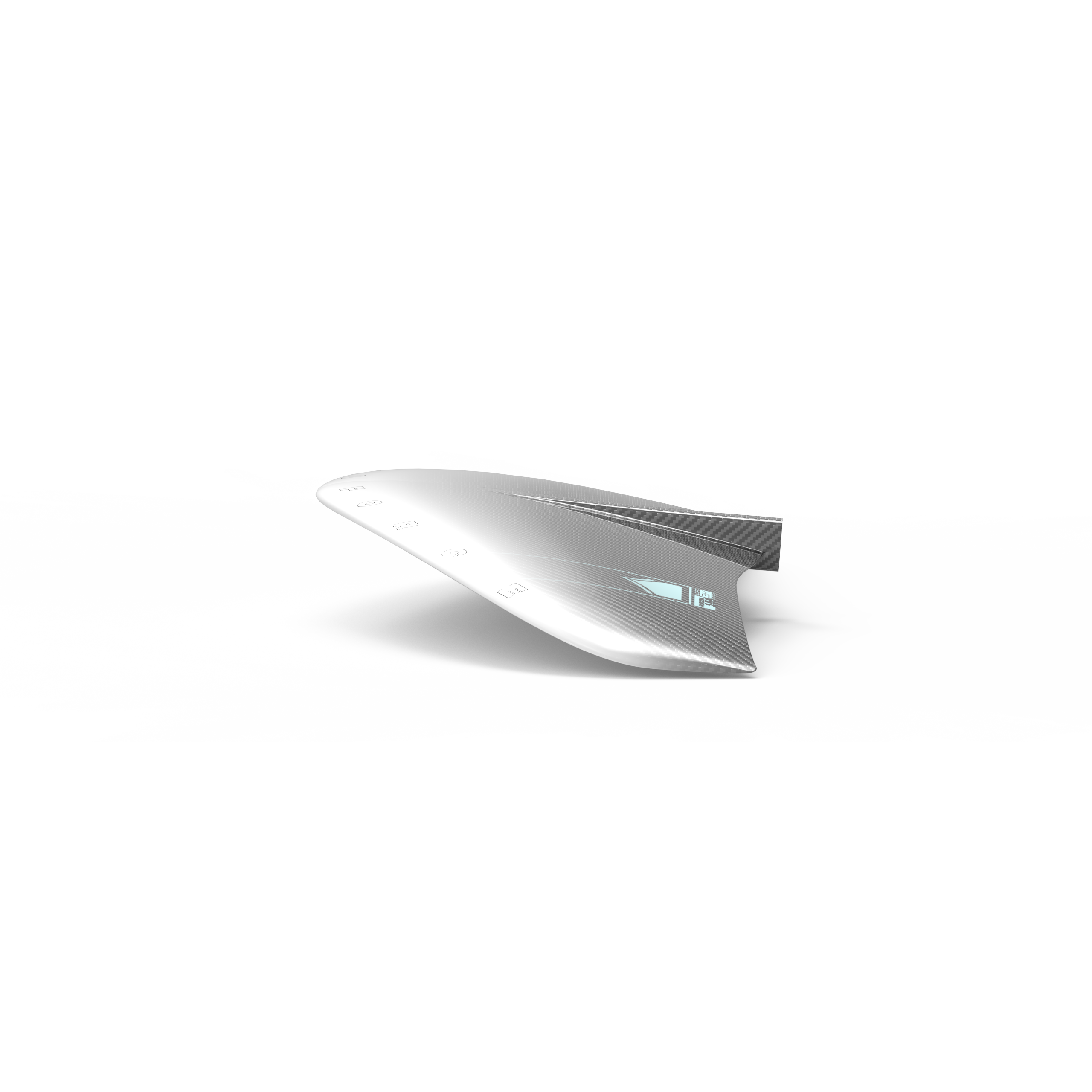 A lightweight futuristic Liquid Force 2024 Horizon Surf 155 Front Wing gliding at low-speed lift on a white surface.
