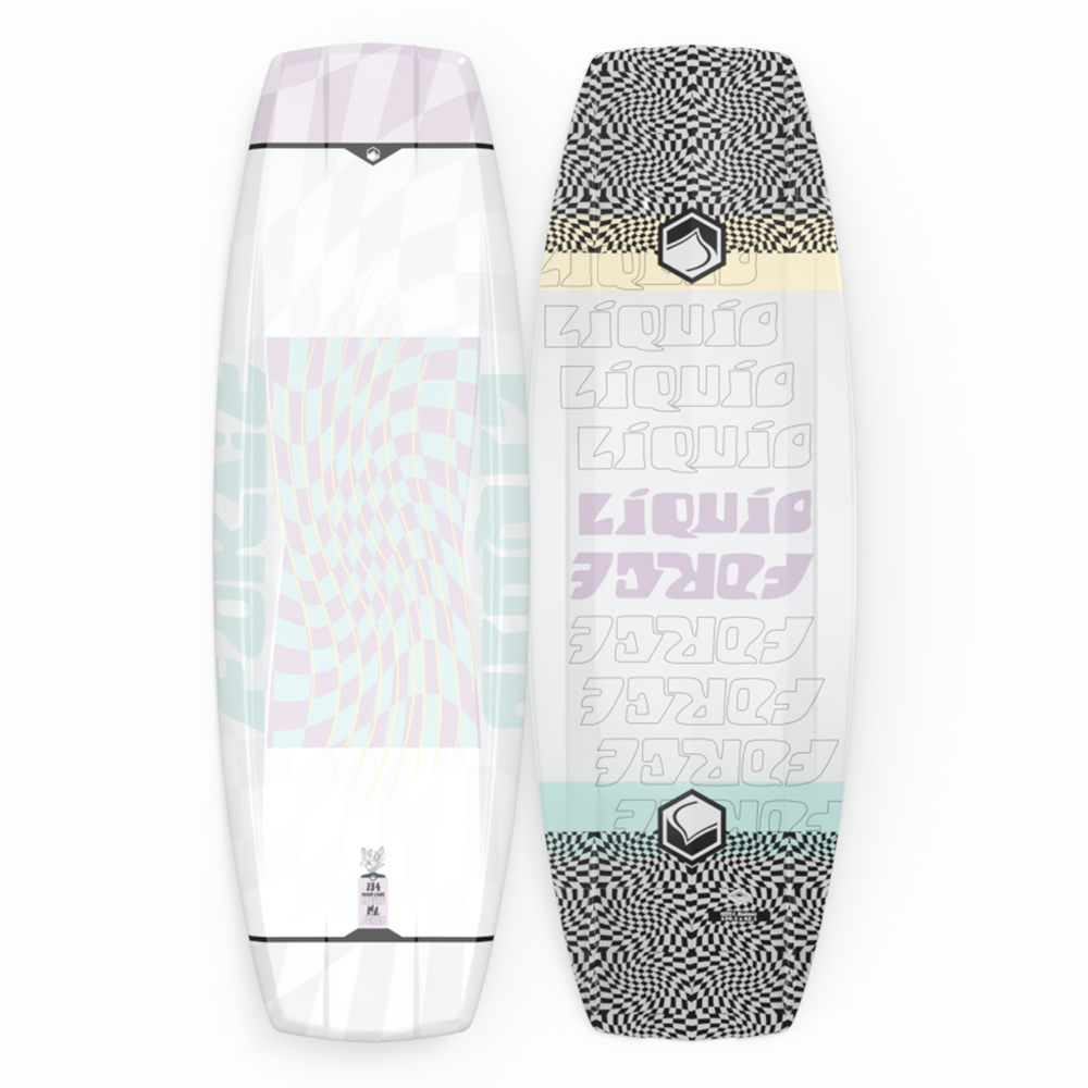A user-friendly Liquid Force 2024 M.E. Wakeboard description featuring different designs on them.