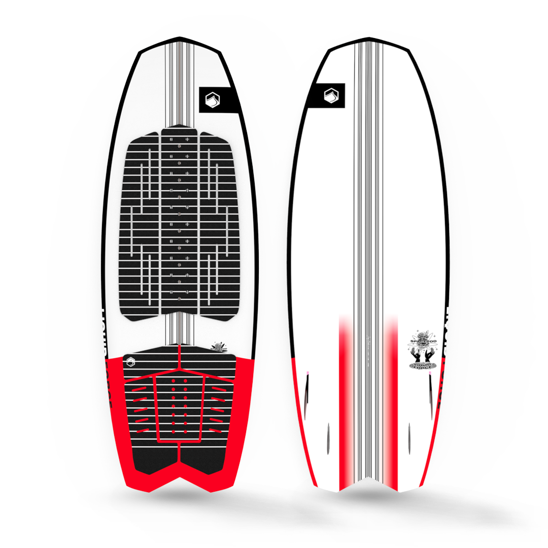A Liquid Force 2023 Space Pod Wakesurf Board on a white background.
