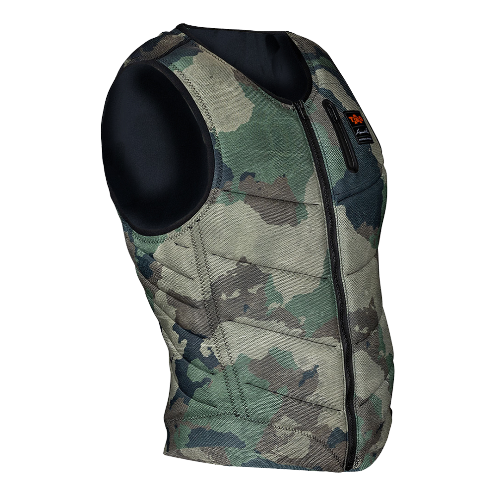 The Liquid Force men's camouflage vest with a performance fit.
