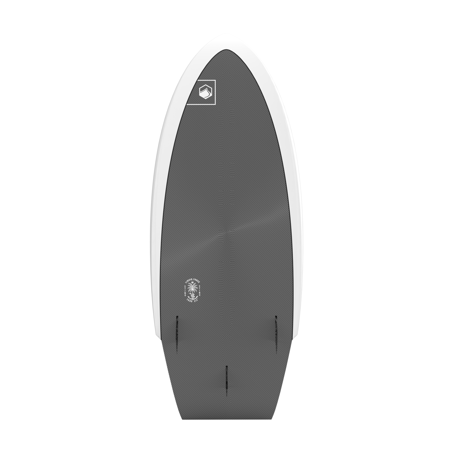 A lightweight and durable Liquid Force 2023 Sting LTD Wakesurf Board on a gray background.
