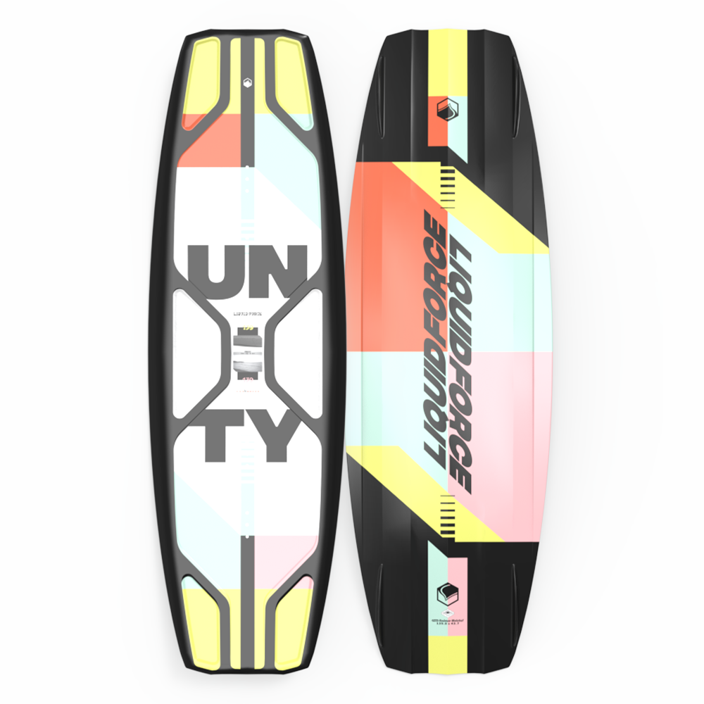 A durable Liquid Force 2024 Unity Wakeboard featuring the word unity on it.
