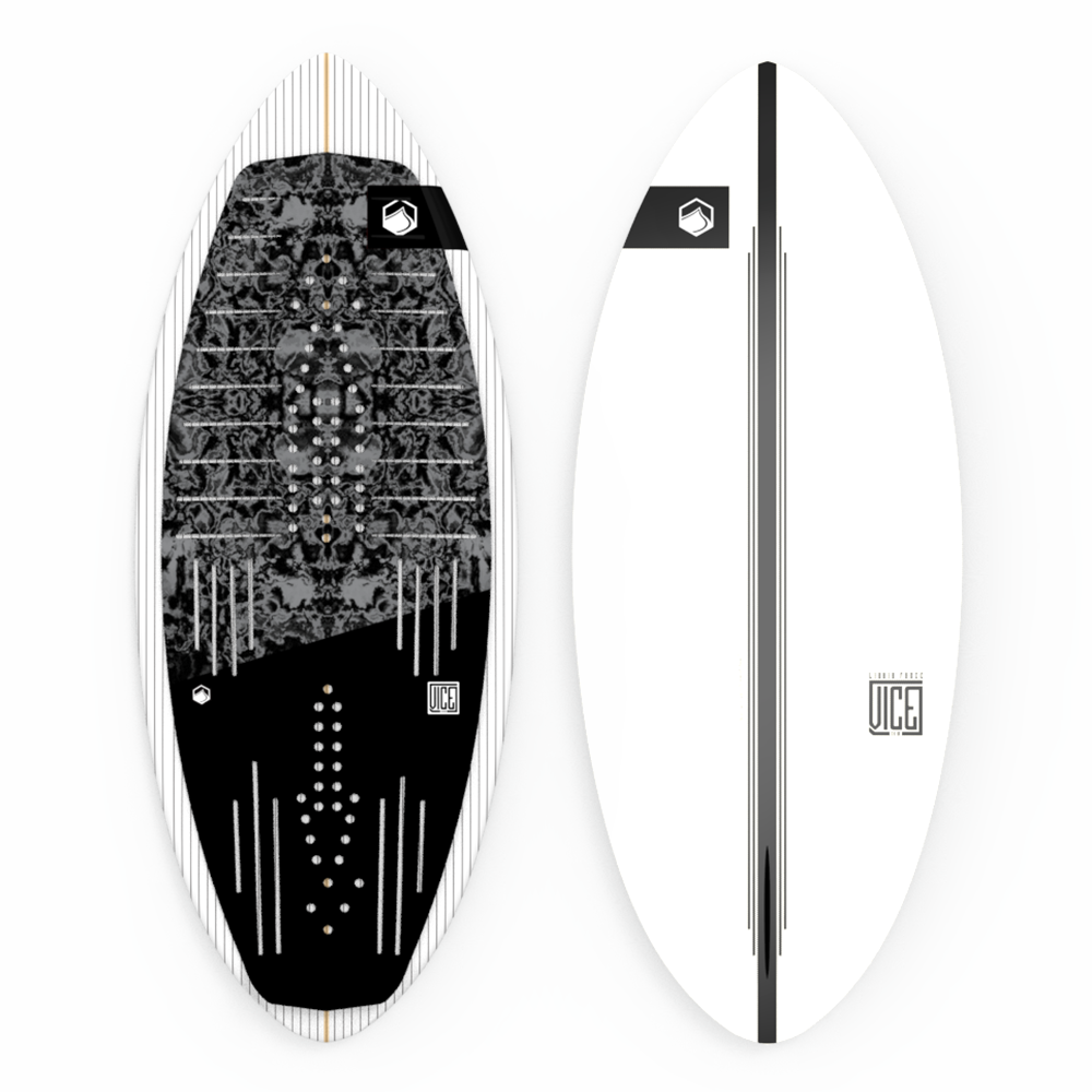 A Liquid Force 2024 Vice Wakesurf Board with a carbon innegra deck.