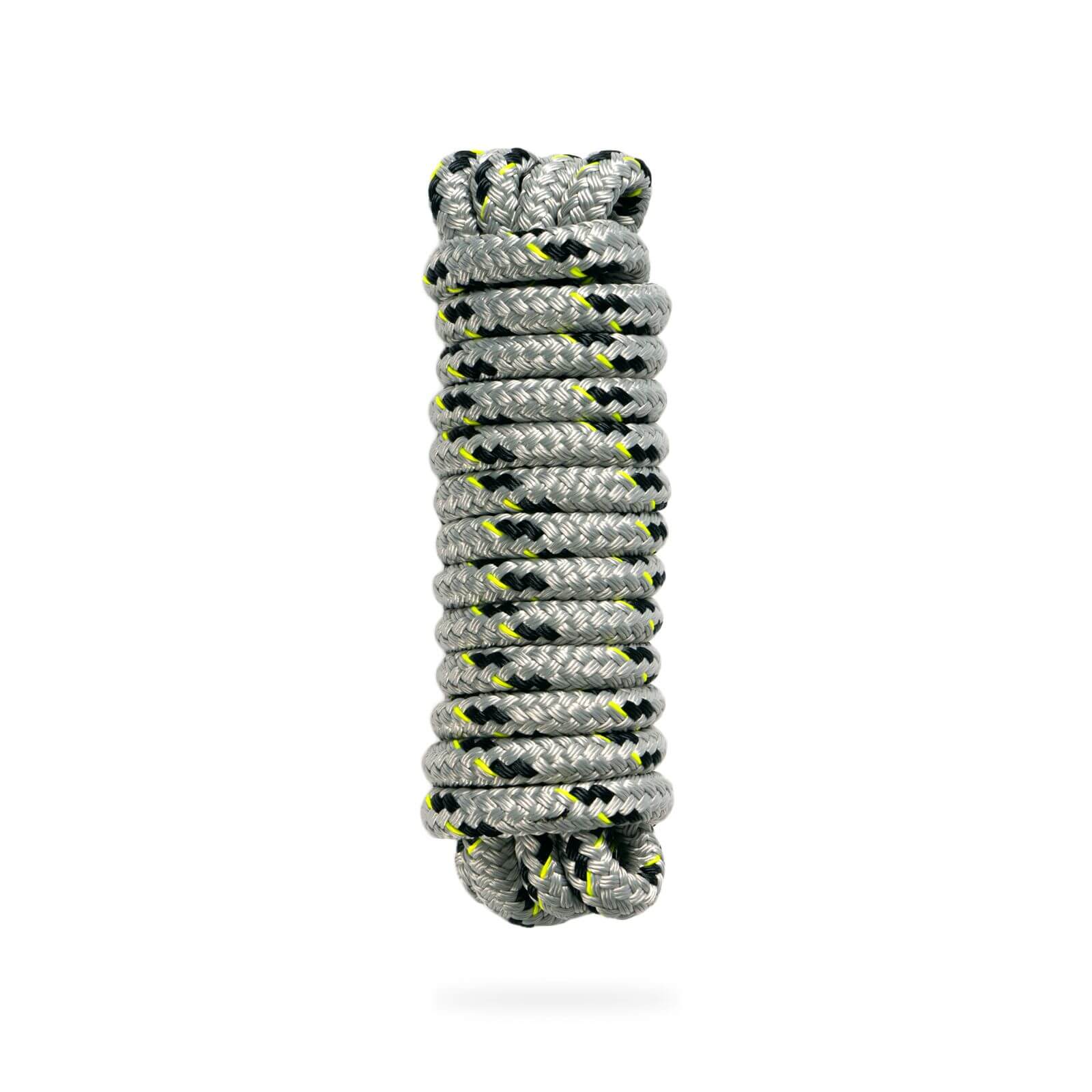 A MISSION double braided grey and yellow rope on a white background.