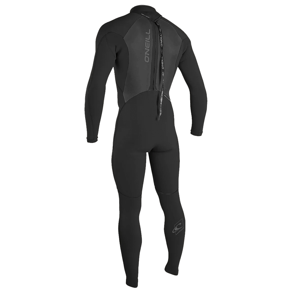 The back view of an O'Neill Epic 3/2 Full Wetsuit featuring a zipper.