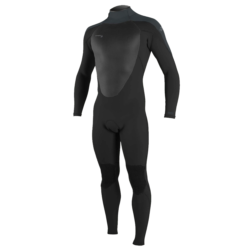 A high-end O'Neill Epic 4/3 Full Wetsuit featuring UltraFlex DS neoprene, with a re-engineered covert Blackout zipper, showcased on a white background.