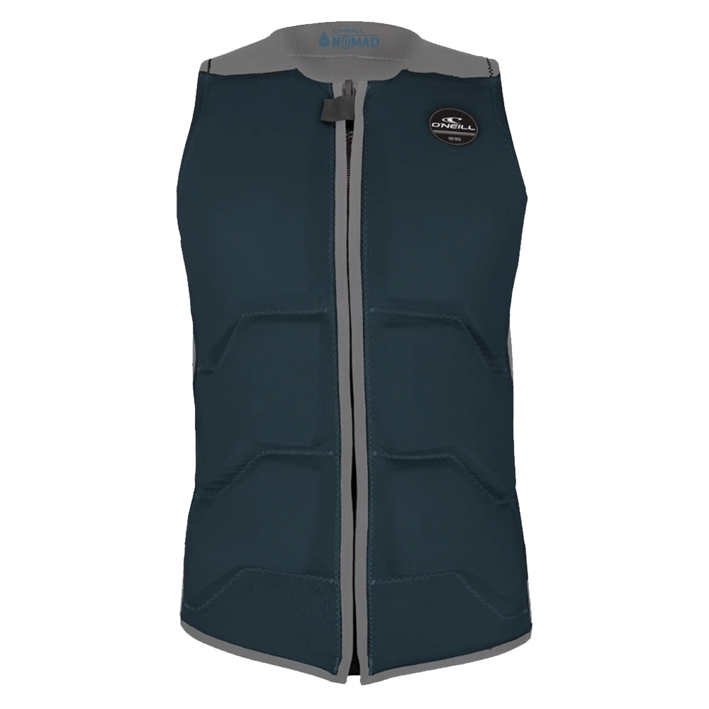 The O'Neill Nomad Comp Vest in blue and grey, designed for optimal mobility with Nytrolite foam.