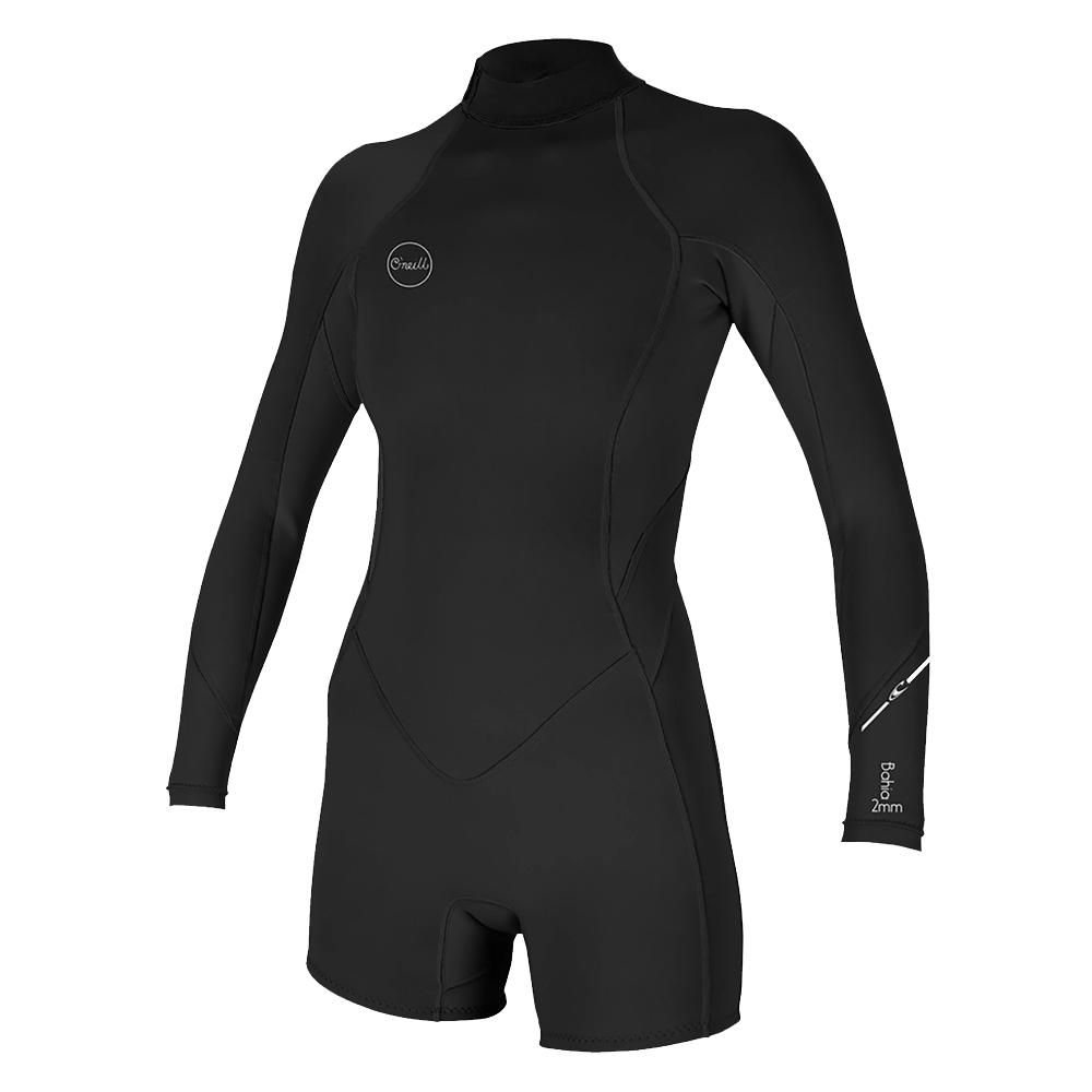 An O'Neill Women's Bahia 2/1MM Back Zip L/S Spring Wetsuit from the O'Neill Bahia line. It features a long sleeve design, perfect for athletes.