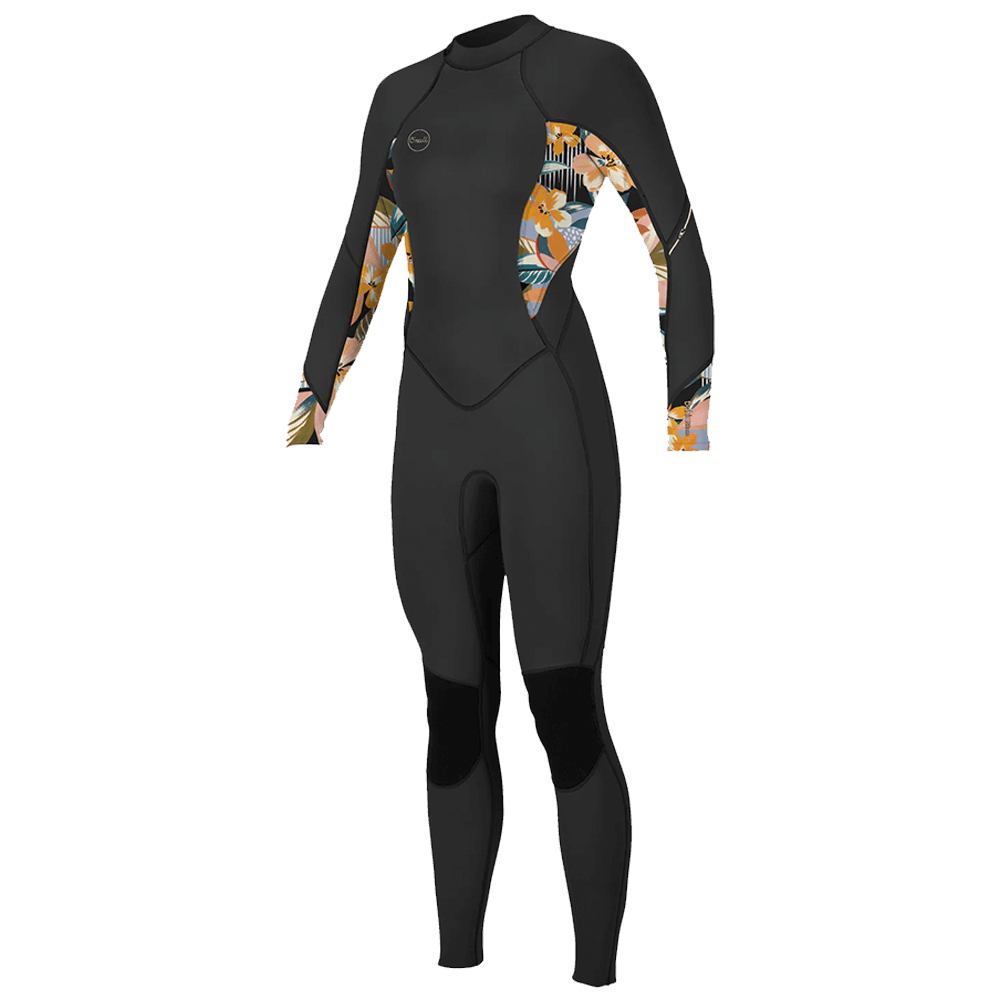 A O'Neill Women's Bahia 3/2 Back Zip Full wetsuit with a floral pattern designed for the athletic woman.
