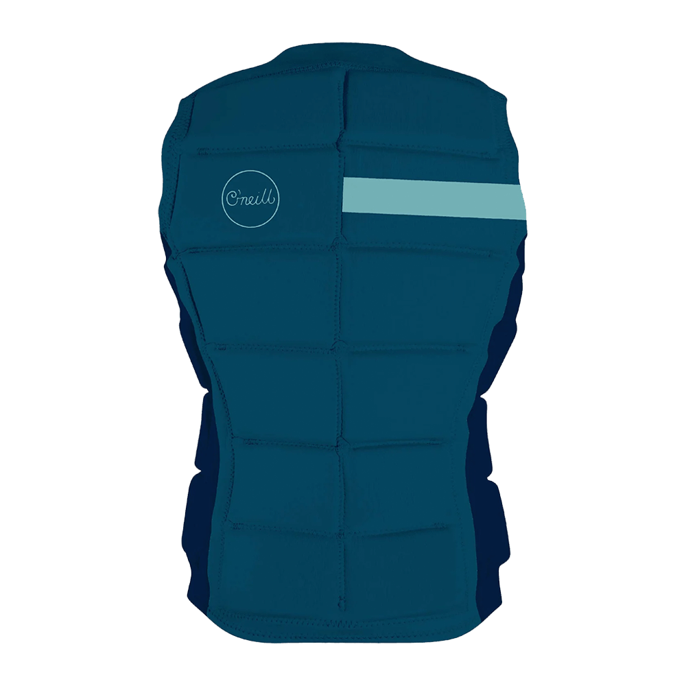 The back of a blue O'Neill Women's Bahia Comp Vest with a NytroLite Foam stripe.