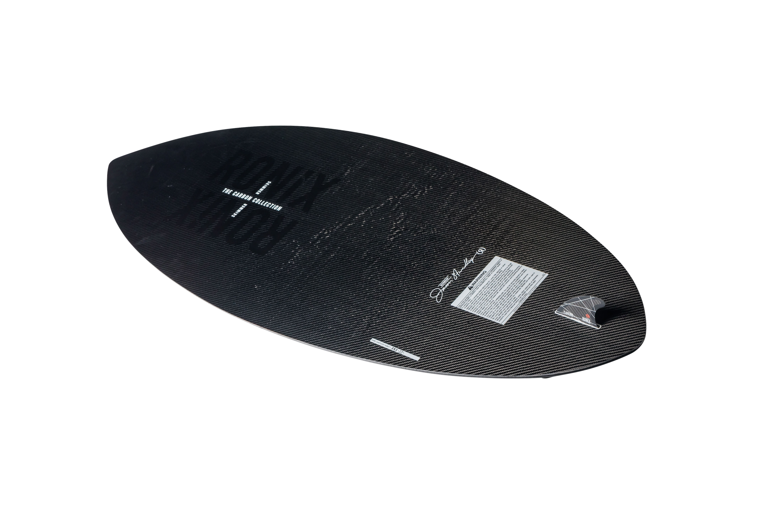 A high-end Ronix imported black surfboard on a black background.